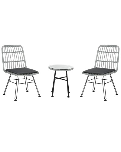  Set Mobili da Giardino 3 Pezzi con Tavolino e Sedie in Rattan PE, Poilestere e Acciaio per Esterni, Grigio