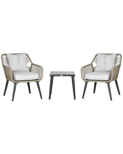 3 Piece PE Rattan Garden Bistro Set Steel Frame Modern Chairs Coffee Table