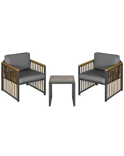  Set da Giardino 3 Pezzi in Rattan e Acciaio con 2 Sedie 66x68x68 cm e Tavolino da Caffè 45x45x44 cm