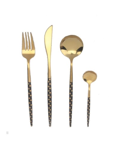 Posate DKD Home Decor in Acciaio Inossidabile Nero e Oro (16 Pezzi, 2 x 0,3 x 21 cm)