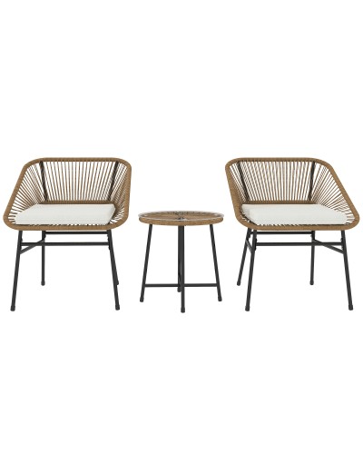  Set da Giardino 3 Pezzi in Rattan PE e Acciaio con 2 Sedie con Cuscini e Tavolino Rotondo, Multicolore