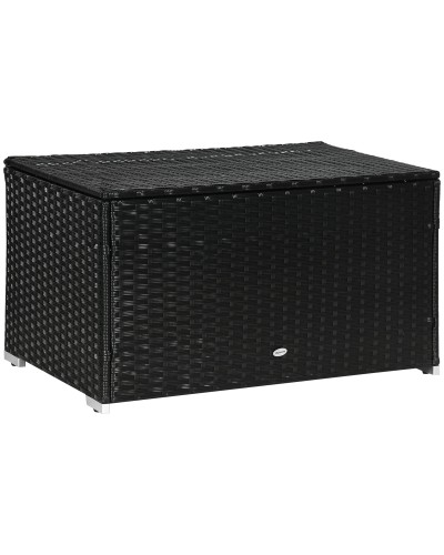  Baule da Giardino in Rattan e Acciaio con Coperchio, 95x60x53cm, Nero