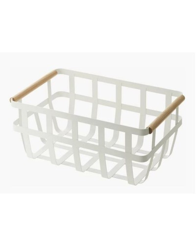 Panier de rangement DKD Home Decor : Blanc Naturel, Métal et Pin, 36 x 22 x 15,5 cm (Utilisation Multiple)
