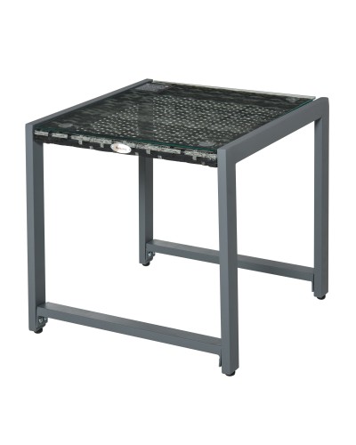  Tavolino da Caffè da Giardino Piano in Vetro Temperato in Rattan Alluminio 50 x 49,5 x 50 cm