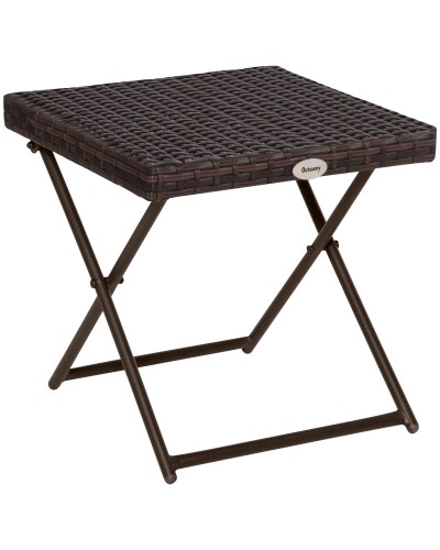 Foldable Synthetic Rattan and Steel Garden Table, Space-Saving Balcony Table, 40x40x40cm, Brown