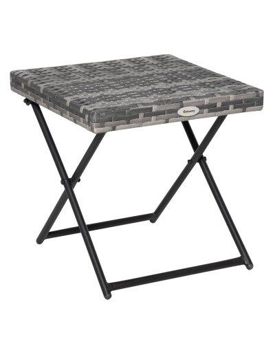  Tavolino da Giardino Pieghevole Salvaspazio in Rattan Sintetico e Acciaio, 40x40x40cm, Grigio