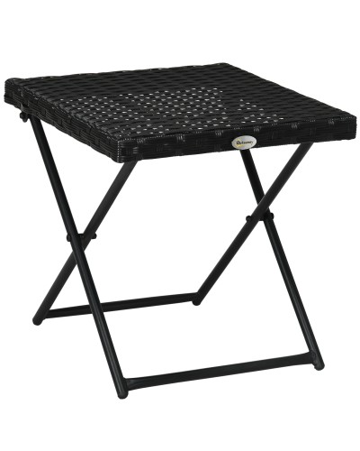  Tavolino da Giardino Pieghevole Salvaspazio in Rattan Sintetico e Acciaio, 40x40x40cm, Nero