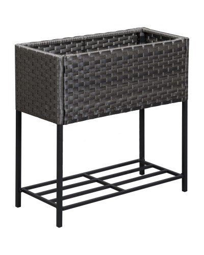 Wicker Effect Raised Garden Bed Planter with Shelf, Indoor Outdoor Grow Bed, Grey (70cm x 30cm x 72cm)