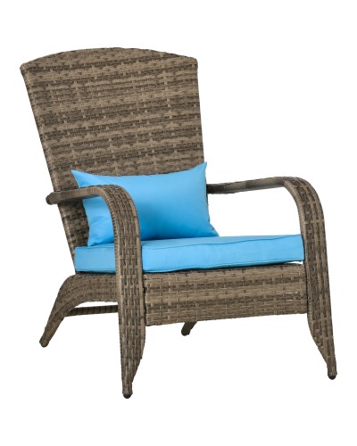 Adirondack Garden Chair with Armrests, Rattan and Steel, 64x80x90 cm, Brown and Blue