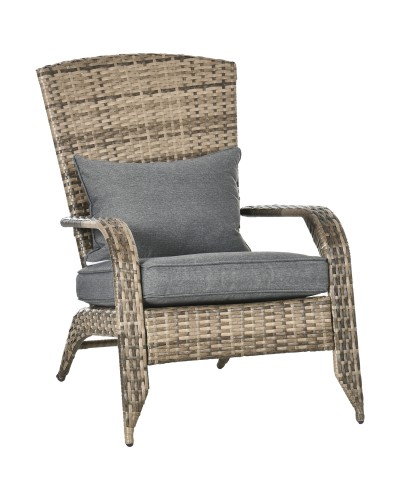 Adirondack Garden Chair with Armrests, Rattan and Steel, 64x80x90 cm, Brown and Grey