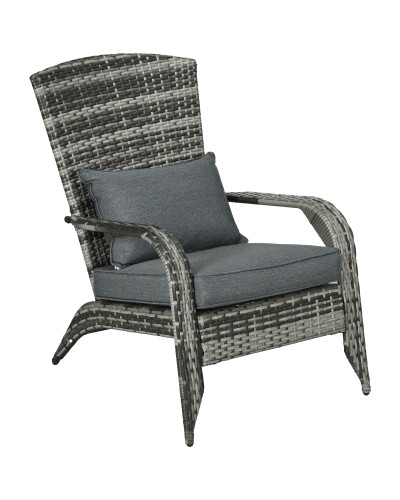  Sedia da Giardino Adironrack con Braccioli, in Rattan e Acciaio, 64x80x90 cm, Grigio