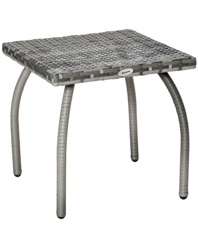 Synthetic Rattan Side Table, Small Outdoor Table, Garden Patio Waterproof Grey 45x45x44cm
