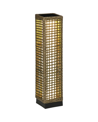  Lampada Solare da Giardino con Pannello di Ricarica, in Acciaio e Rattan, 15.5x15.5x69 cm, Nero e Marrone