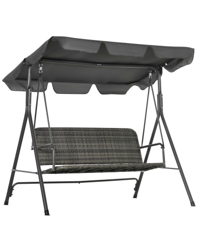 3-Seater Garden Swing with Adjustable Canopy in PE Rattan, 167x112x153cm, Dark Grey
