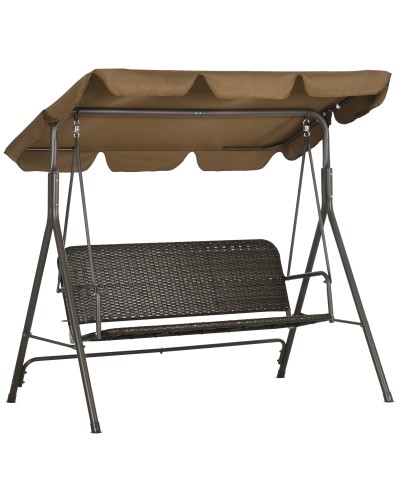 3-Seater Garden Swing with Adjustable Canopy in PE Rattan and Steel, 167x112x153cm