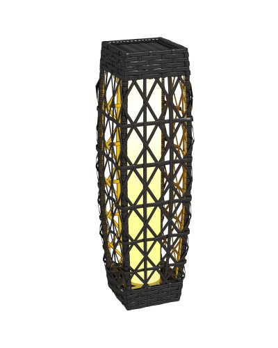  Lampada Solare da Giardino con Illuminazione LED, in Acciaio e Rattan PE, 20x20x68 cm, Grigio