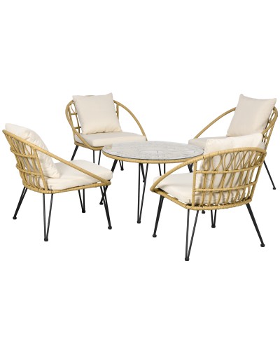 5 Piece Rattan Garden Set with Round Table Ø82x50 cm and 4 Chairs 72x72x75 cm with Cushions