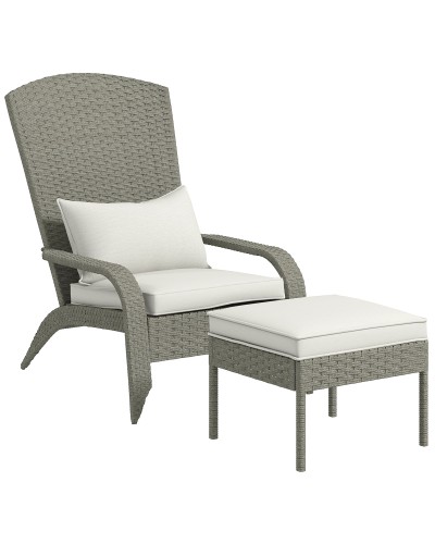 Garden Chair with Footrest and Padded Cushions, Rattan and Steel, 64x82x89 cm, Grey and Cream