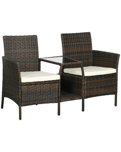 Rattan Garden Bistro Set with 2 Modern Chairs and Coffee Table, 138x60x87 cm, Brown