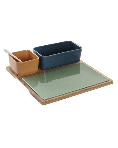 DKD Home Decor Ensemble 5 Pièces pour Apéritif avec Support en Bambou, Multicolore, 27 x 26 x 8 cm
