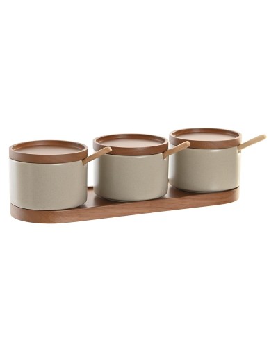 Sucrier DKD Home Decor, 29 x 10 x 7 cm, Bois d'hévéa, Beige Marron
