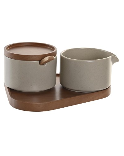 Portazucchero in Legno DKD Home Decor | 19,5x18,5x7 cm | Beige Marrone | 4 Pezzi