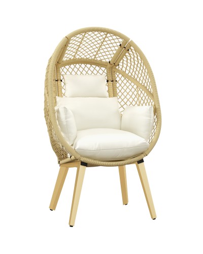 PE Rattan & Steel Egg Chair with Cushion and Headrest, 88x85x143 cm