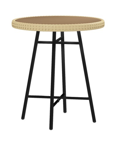  Tavolino da Giardino Moderno in Rattan e Acciaio, 50x50x55 cm, Nero e color Legno