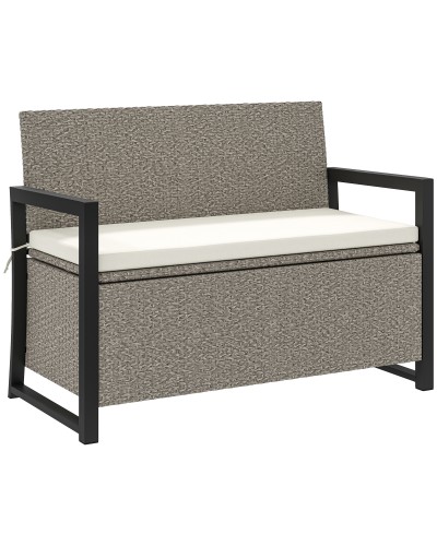 2-Seater Garden Bench with 151.5L Rattan Storage Box, Backrest, Armrests and Cushion, Cream