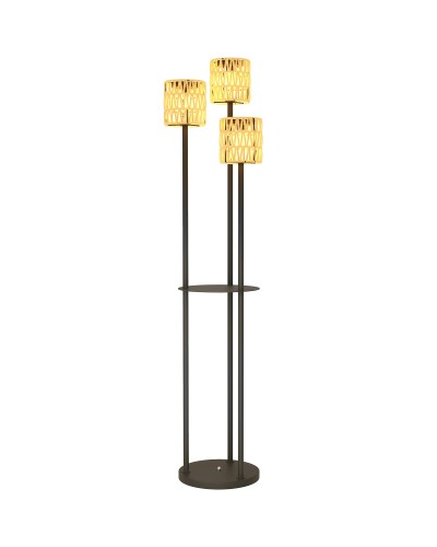 Boho Solar Outdoor Lamp with Center Shelf, PE Rattan and Steel, Ø37x144 cm, Black and Yellow