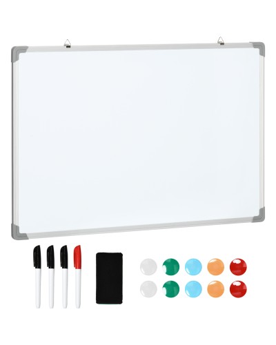 Rectangular White Magnetic Whiteboard with 4 Markers, 1 Eraser, and 10 Magnets Included, 90x60x1.8 cm