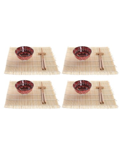 DKD Home Decor Sushi Set 16 Pieces in Oriental Mandala Stoneware (14.5 x 14.5 x 31 cm) Fuchsia
