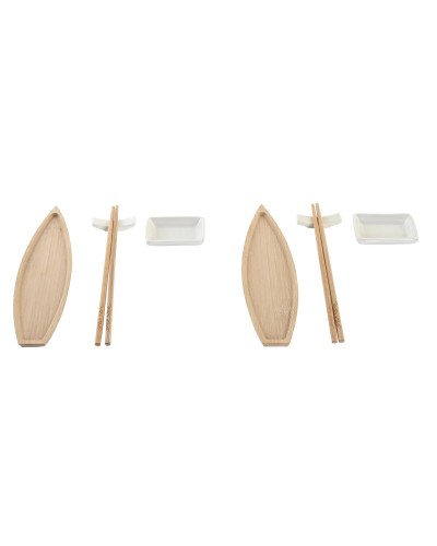 Sushi-set DKD Home Decor 8 x 5 x 2 cm Keramisch Natuurlijk Wit Orientaals