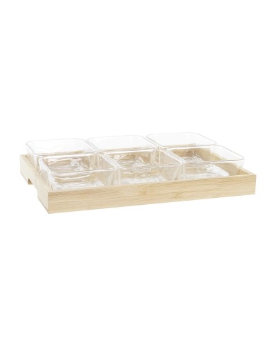 Snackdienblad DKD Home Decor Natuurlijk Bamboe Kristal 280 ml 32 x 21 x 6 cm
