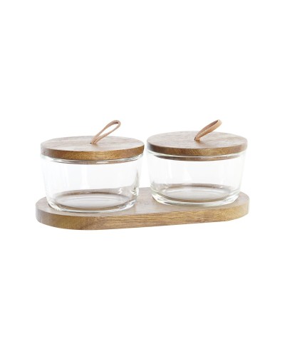 Transparente Glasbehälter | 2er-Set | 20,5 x 10,5 x 7 cm | Akaziendeckel
