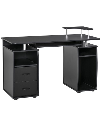 Modern Computer Desk with PC Stand, Wooden Office Desk with Drawers, Pull-Out Shelf and Keyboard Tray, 120x50