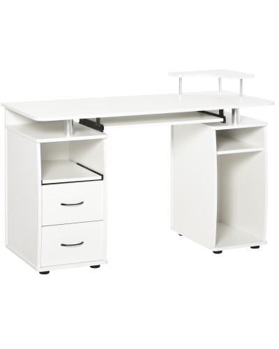 PC Desk with Keyboard Tray, Monitor Shelf and 2 Drawers, 120x55x85 cm, White