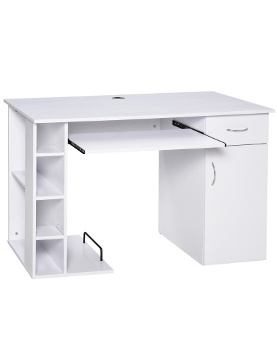 Ergonomic PC Desk with Shelves, Cabinet, Drawer and Pull-out Keyboard Tray, White, 120x60x74cm