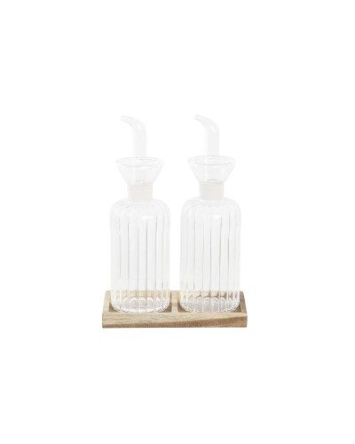 Set Olio e Aceto DKD Home Decor | Contenitori in Vetro e Acacia, Capienza 250 ml | Eleganti e Pratici per Cucina e Tavola