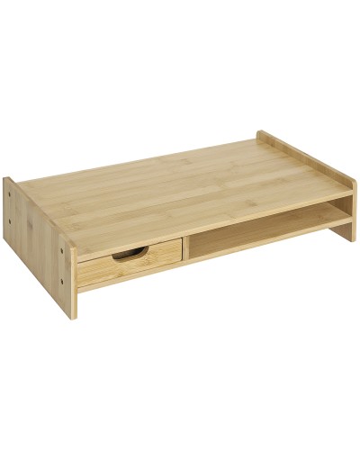  Supporto Monitor con Spazio per Mouse e Tastiera e Ripiano con Cubo Portaoggetti, in Bambù, 49x25.5x11.5 cm