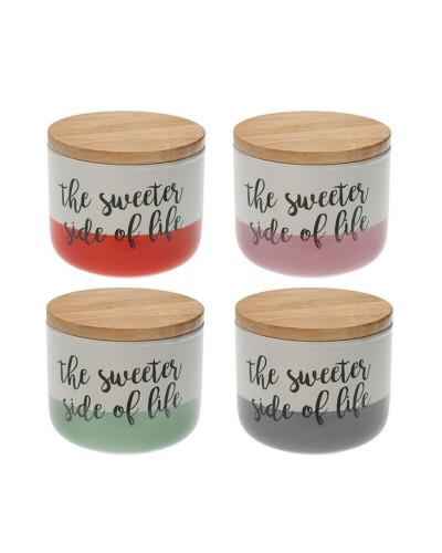 Pot à provisions pliable Versa The Sweetest Side Of Life : Porcelaine et bois (10 x 8,2 x 10 cm)
