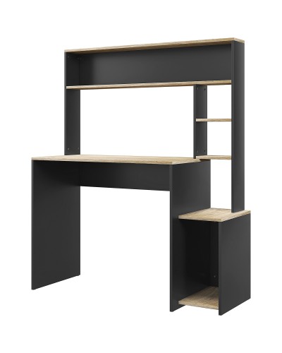 Modern Desk with Shelves and CPU Stand in Wood, 114x45x138cm, Grey and Natural Wood