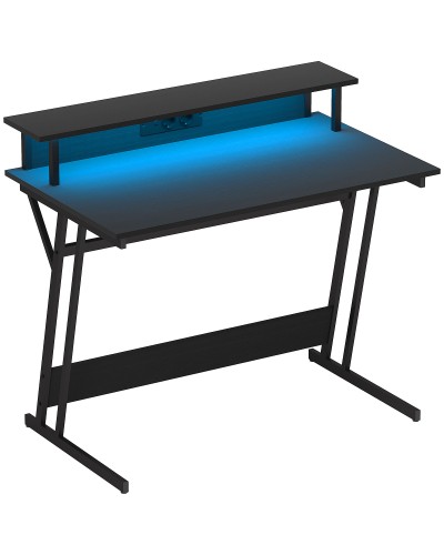  Scrivania Gaming con Luci LED e Supporto per Monitor, in Truciolato e Acciaio, 100x60x88.5 cm, Nero