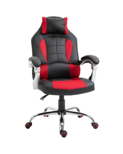 Red and Black PU Leather Reclining Gaming Chair with Lumbar Support and Headrest