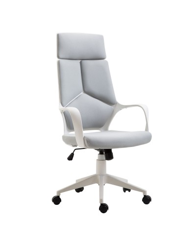  Sedia da Ufficio con Funzione Dondolo, Poltrona Presidenziale in Tessuto Regolabile e Girevole, 63x63x117-127 cm, Grigio