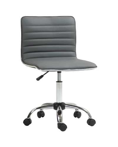  Sedia da Ufficio Ergonomica in Pelle PU con Altezza Regolabile, Seduta Girevole e Ruote, Grigio Scuro
