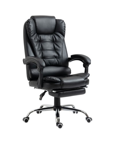 Adjustable Height Reclining Office Chair with Footrest, 64.5x69x109-117 cm, Black