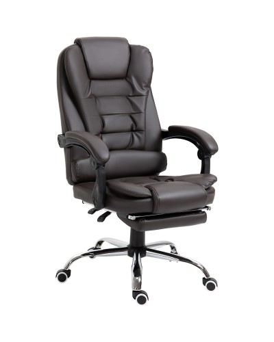  Poltrona da Ufficio Reclinabile in stile Presidenziale con Poggiapiedi, 64.5x69x109-117 cm, color Caffè