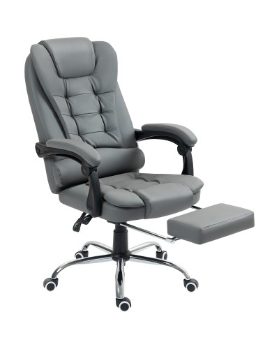  Sedia da Ufficio Ergonomica Reclinabile a 145° con Poggiapiedi Estraibile in Finta Pelle, Grigio