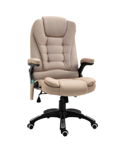  Poltrona da Ufficio Massaggiante con Altezza Regolabile, 6 Punti di Massaggio e Riscaldamento, Beige